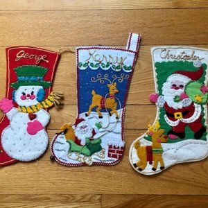 Vintage Sequin Felt Christmas Stockings (lot of 3)